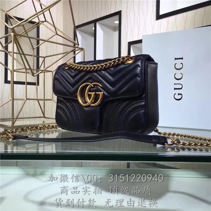 gucci链条包 443497黑色 GG Marmont系列绗缝肩背包