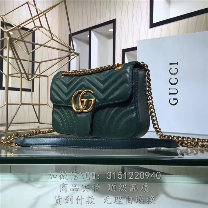 gucci链条包 443497军绿 GG Marmont系列绗缝肩背包