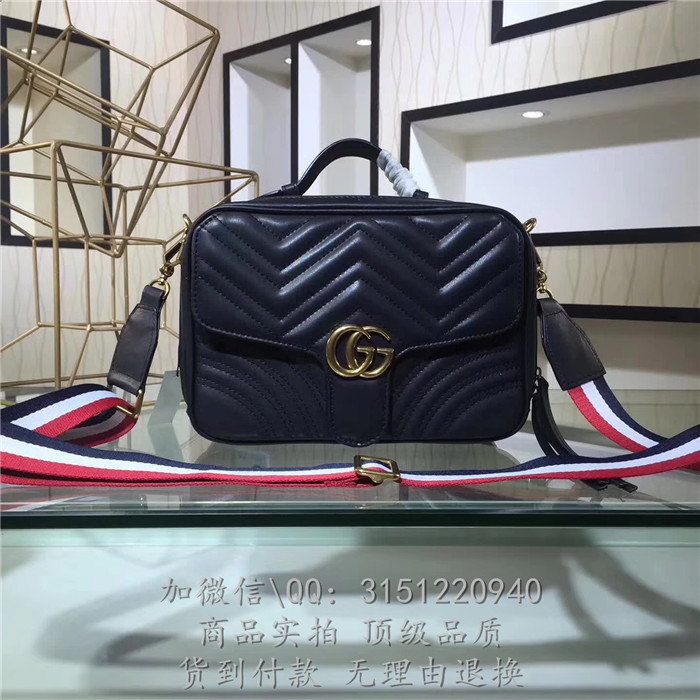 gucci手提包 498100黑色 GG Marmont系列绗缝真皮手提包