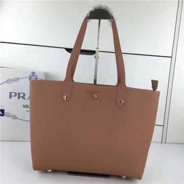Prada购物袋 28999浅粉色 荔枝纹子母购物袋
