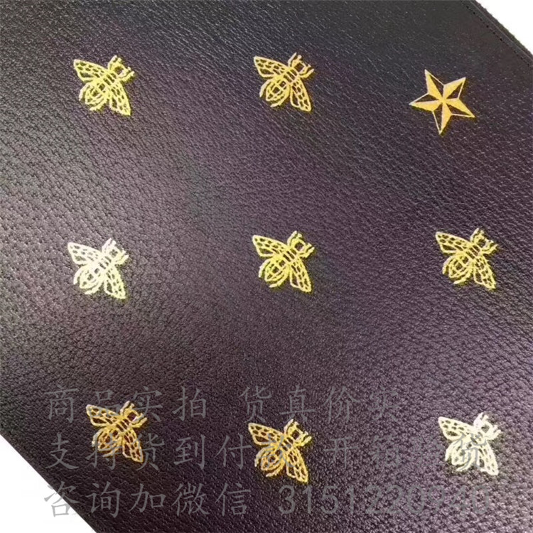 Gucci大号全皮手包 495066 蜜蜂星星图案皮革手拿包