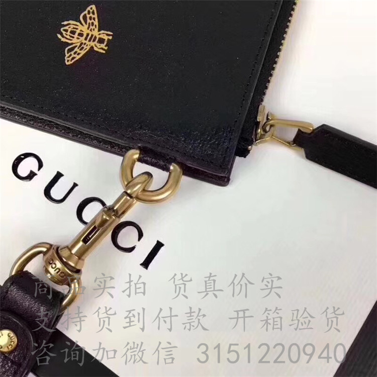 Gucci大号全皮手包 495066 蜜蜂星星图案皮革手拿包