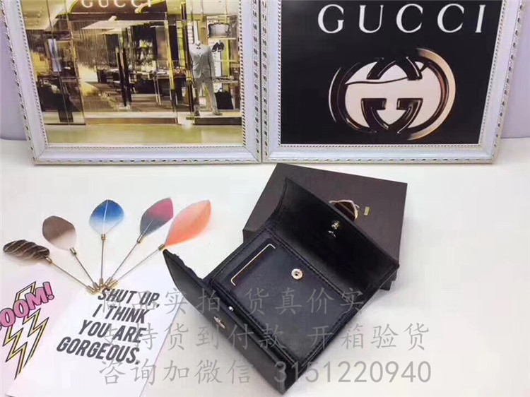 Gucci短款三折钱包 476081黑色 Sylvie 系列皮革钱包