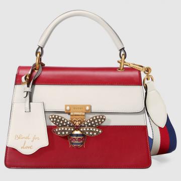 Gucci拼色斜跨手提包 476541红白拼色 古驰Queen Margaret 系列皮革手提包
