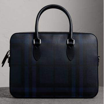 Burberry手提公文包 39962091 中号 London 格纹拼皮革装饰公文包