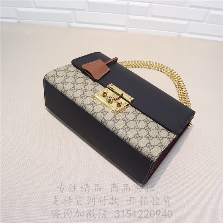 精仿Gucci斜跨链条包 409486 古驰Padlock系列中号GG肩背包