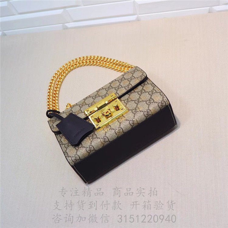 精仿Gucci斜跨链条包 409487 古驰Padlock系列小号GG蜜蜂肩背包