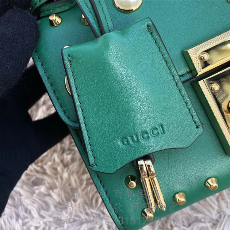 精仿Gucci锁头包 432182绿色 Padlock 系列铆钉细节装饰皮革肩背包