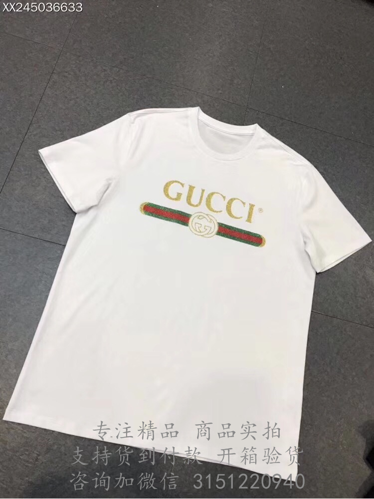 精仿Gucci短T恤 440103白色 Gucci标识印花T恤