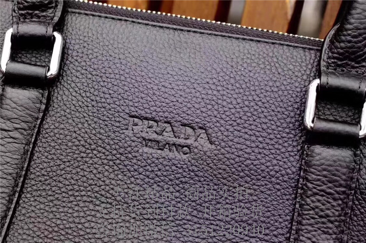 顶级高仿Prada手提公文包 0152-1 黑色荔枝纹双拉链公文包