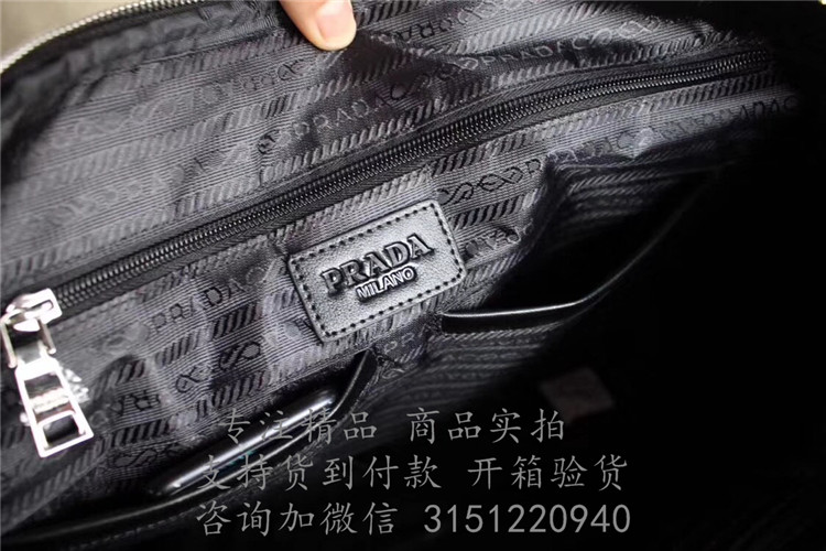 顶级高仿Prada公文包 K41-1 黑色鳄鱼纹拼接光面皮公文包