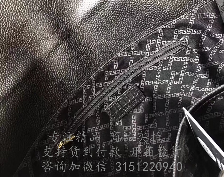 顶级高仿Versace单肩包 7142-3 范思哲黑色荔枝纹翻盖邮差包