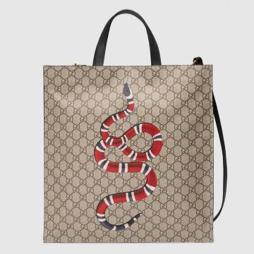 精仿Gucci印花手提托特包 450950 古驰珊瑚蛇印花柔软高级人造帆布购物袋