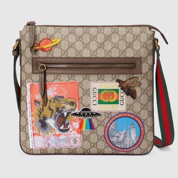 精仿Gucci刺绣帆布单肩邮差包 406408 Gucci Courrier系列柔软高级人造帆布邮差包