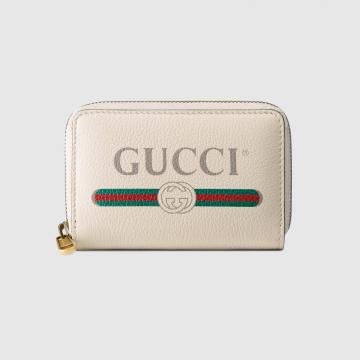 精仿Gucci零钱包 496319白色 Gucci标识印花皮革卡片夹