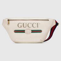 精仿Gucci腰包 493869白色 Gucci标识印花皮革腰包