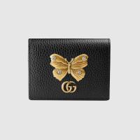 精仿Gucci零钱包 499361黑色 蝴蝶装饰皮革卡片夹