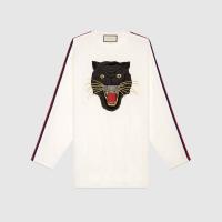精仿Gucci长袖T恤 479477白色 豹子印花超大造型纯棉T恤