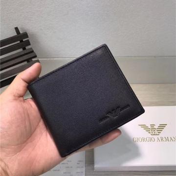 顶级高仿Armani短款西装夹 阿玛尼黑色平纹压印Logo短款钱夹