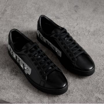 顶级高仿Burberry运动鞋 40662661黑色 涂鸦图案皮革运动鞋