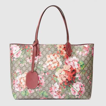 顶级高仿Gucci手提购物袋 368568 GG Blooms印花中号可双面使用购物袋