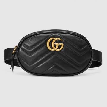 顶级高仿Gucci腰包 476434黑色 古驰GG Marmont系列绗缝皮革腰包