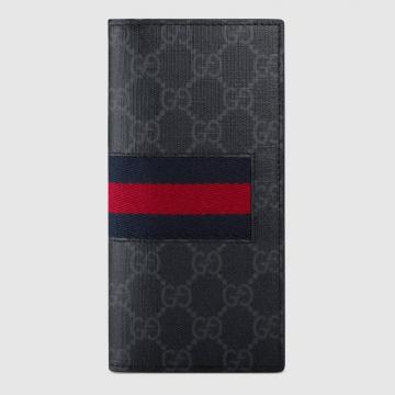 顶级高仿Gucci长款西装夹 408836黑色 古驰高级人造帆布饰条纹织带钱包