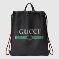 顶级高仿Gucci拉绳背包 494053 Gucci标识印花皮革抽绳背包 