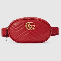 顶级高仿Gucci腰包 476434红色 古驰GG Marmont系列绗缝皮革腰包