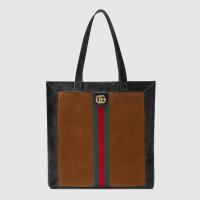顶级高仿Gucci托特包 519335饰织带 Ophidia系列麂皮大号购物袋