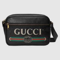 顶级高仿Gucci竖款邮差包 ‎523589黑色 Gucci印花肩背包