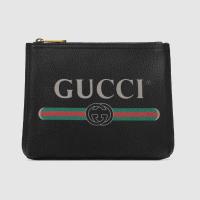 顶级高仿Gucci休闲手包 495665黑色 Gucci标识皮革大号文件袋