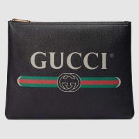 顶级高仿Gucci休闲手包 500981黑色 Gucci标识皮革中号文件袋