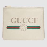 顶级高仿Gucci休闲手包 500981白色 Gucci标识皮革中号文件袋