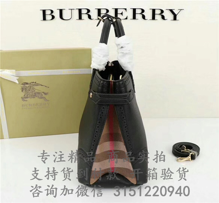 顶级高仿Burberry托特包 40683381黑色 The Banner - 中号镂花装饰皮革班纳手袋