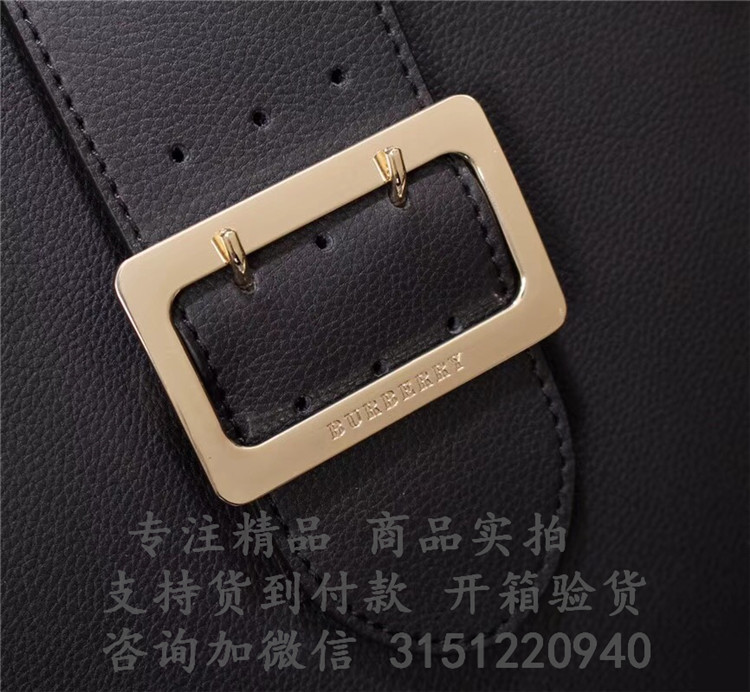 顶级高仿Burberry托特包 40290221黑色 The Buckle - 中号粒纹皮革搭扣包