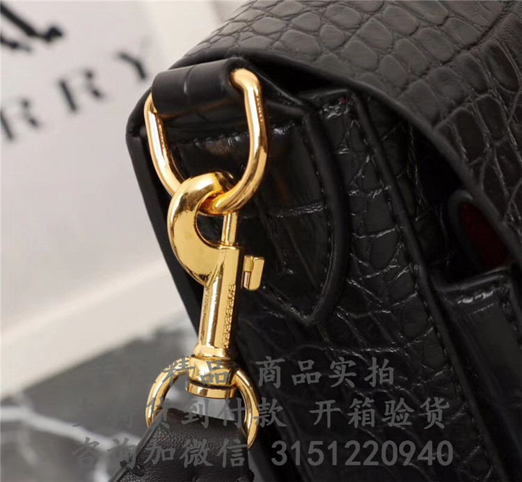 顶级高仿Burberry斜跨单肩包 40697111 The Satchel - 短吻鳄皮方型萨奇尔包