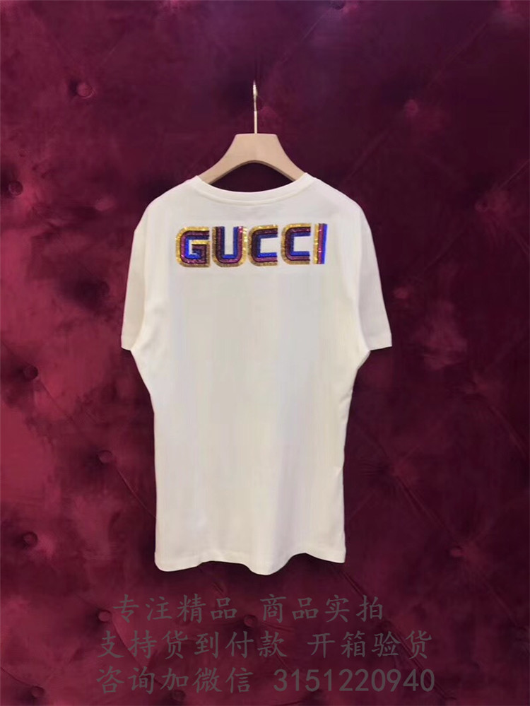 顶级高仿Gucci纯棉印花T恤 492347 饰Bosco和Orso“Maison de l'Amour”T恤