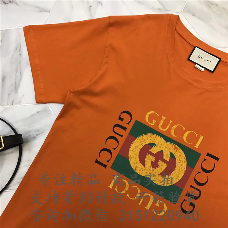 顶级高仿Gucci纯棉T恤 493117 Gucci标识印花T恤