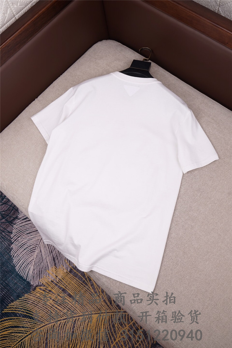 顶级高仿Prada棉T恤 UJN399白色 平纹针织圆领 T 恤