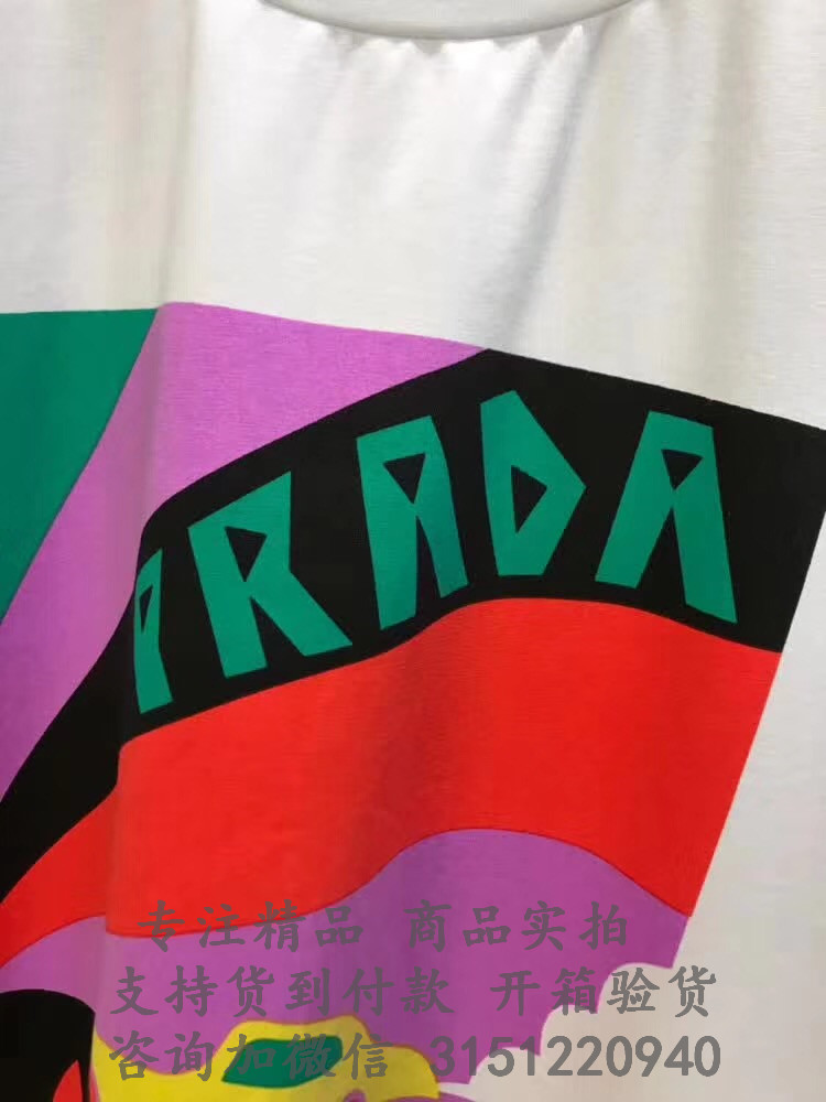 顶级高仿Prada印花棉T恤 UJN399  平纹针织T恤