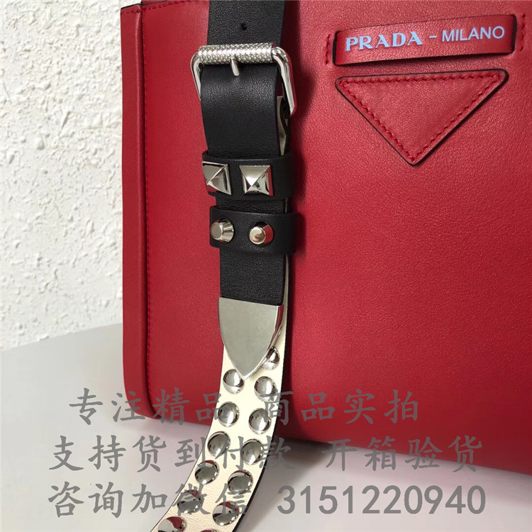 顶级高仿Prada斜跨手提包 1BA175大红色 普拉达 Concept 手袋
