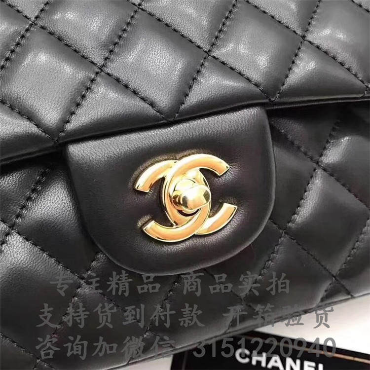 顶级高仿Chanel经典款链条包 A01112 黑色菱格羊皮CF经典口盖包