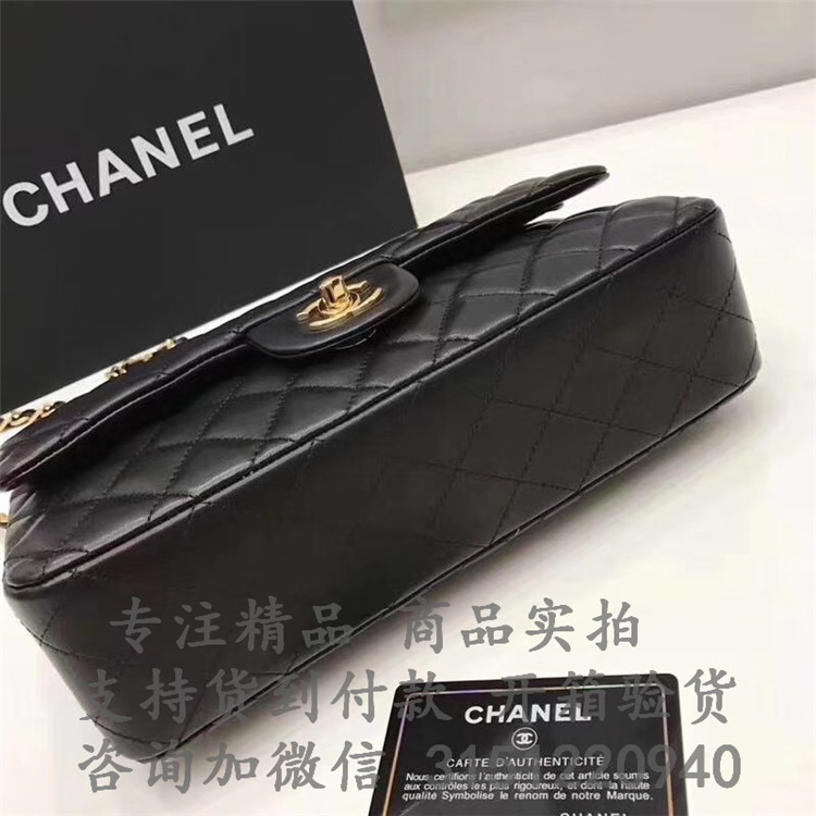 顶级高仿Chanel经典款链条包 A01112 黑色菱格羊皮CF经典口盖包