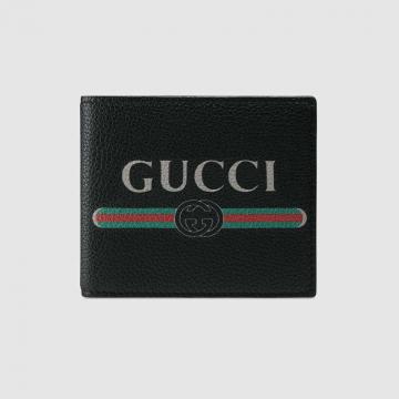 顶级高仿Gucci短款西装夹 ‎496309黑色 Gucci标识印花双折钱包