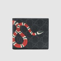 顶级高仿Gucci短款西装夹 451268乌黑 珊瑚蛇印花高级人造帆布钱包