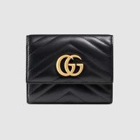 顶级高仿Gucci短款折叠钱包 ‎474802黑色 古驰GG Marmont系列绗缝钱包