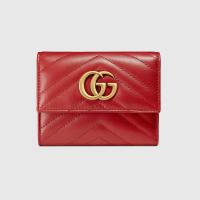 顶级高仿Gucci短款折叠钱包 ‎474802大红色 古驰GG Marmont系列绗缝钱包