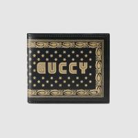 顶级高仿Gucci短款西装夹 ‎510491黑色 SEGA®风格Guccy印花皮革双折钱包