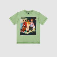 顶级高仿Gucci纯棉印花T恤 492347灰绿色 #官网限量-古驰幻境系列印花T恤